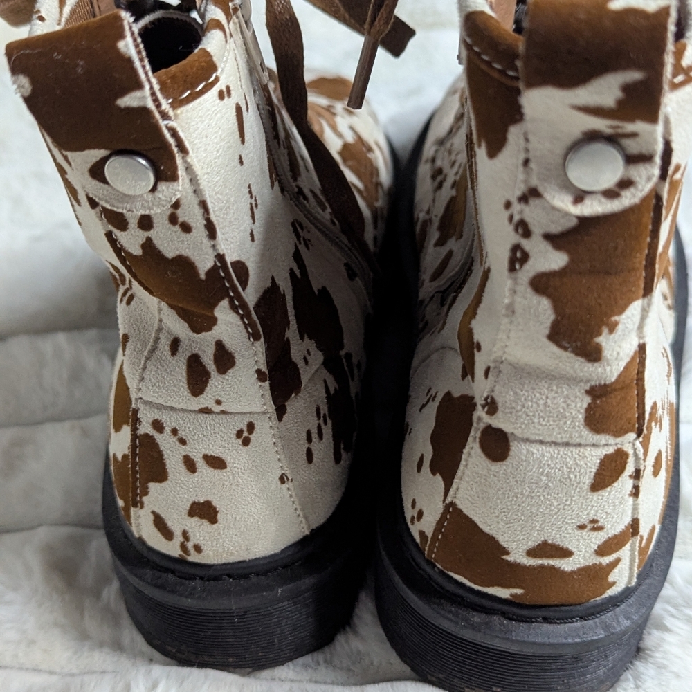 Cow Print Lace-Up Boots - Picture 9 of 11